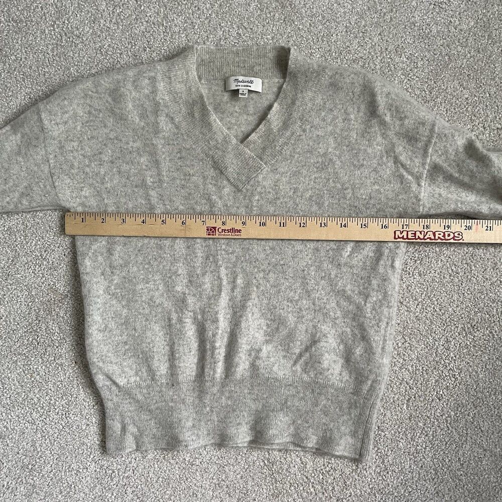 Madewell 100% Cashmere Knit Sweater V-Neck Gray Cream Women's Size Small - Picture 8 of 9